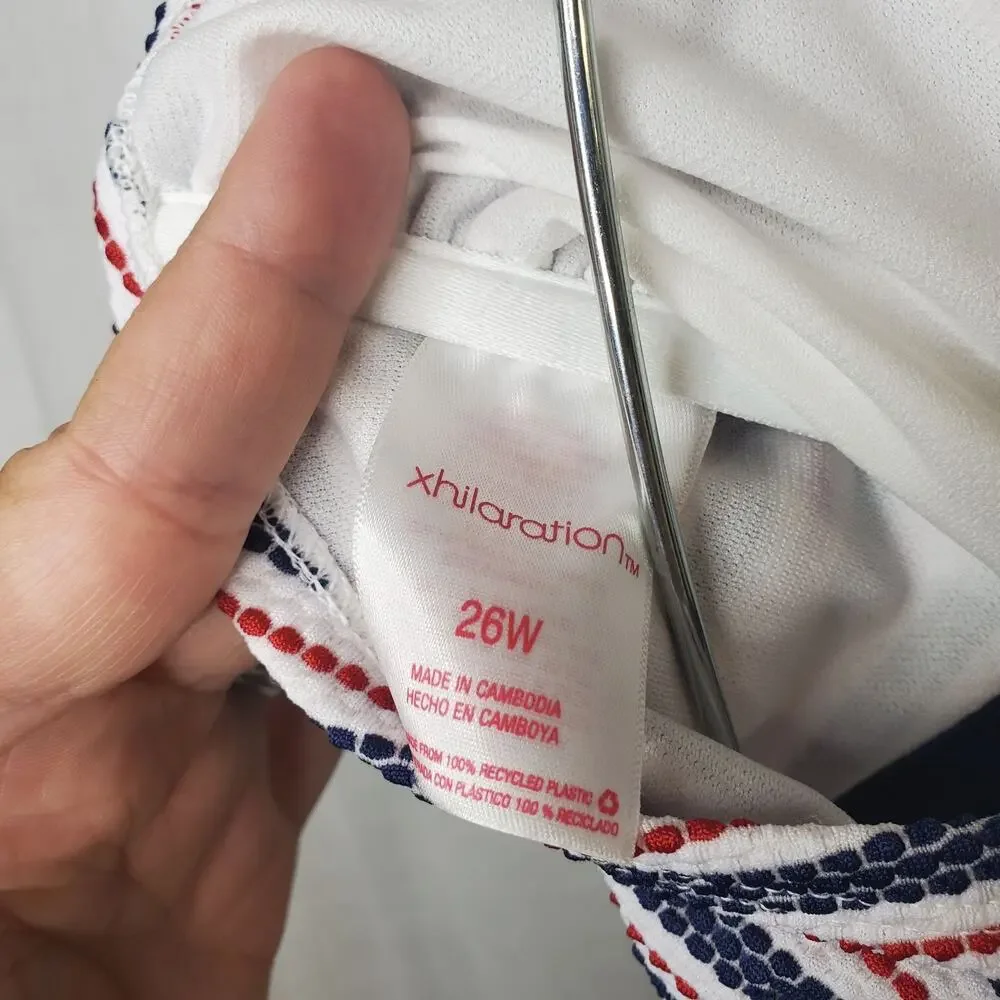 Xhilaration Red, White Blue Criss Cross Swim Top Size 26W, NWT